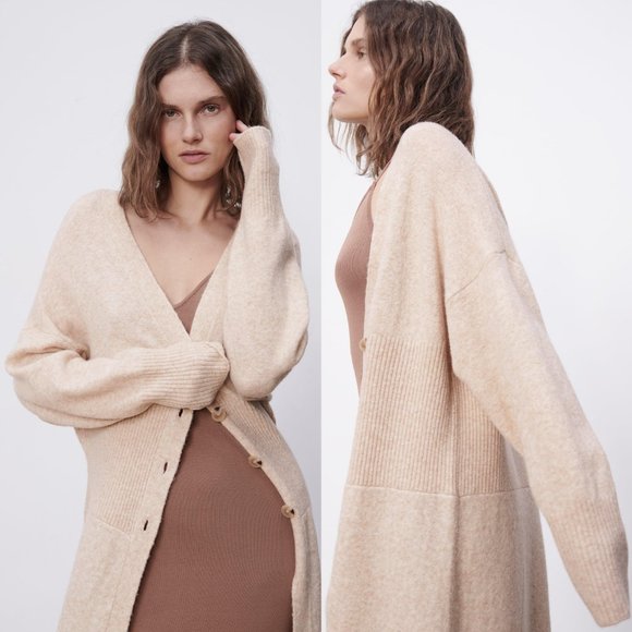 NEW Zara Wool Blend Long Maxi Duster Cardigan Sand - Picture 2 of 11